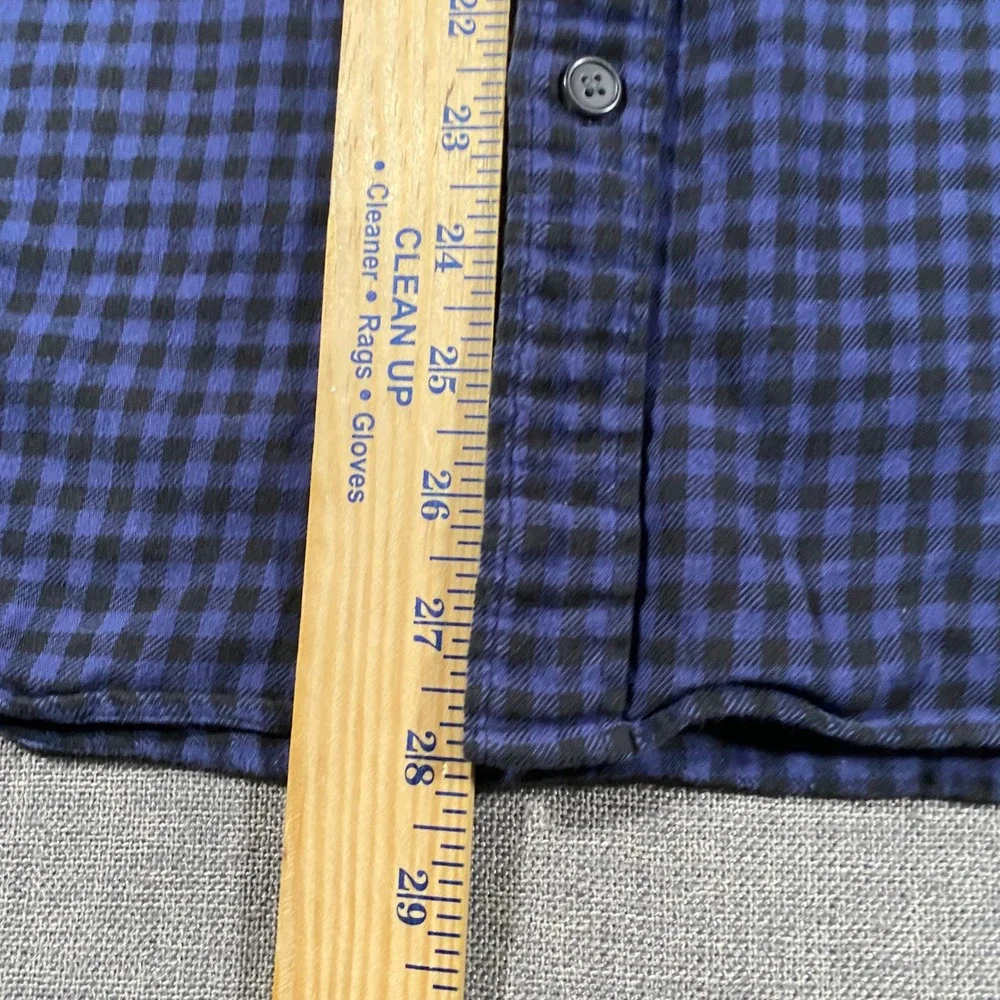 Uniqlo Flannel Shirt Mens Medium Blue Black Gingham Button Down Lightweigt